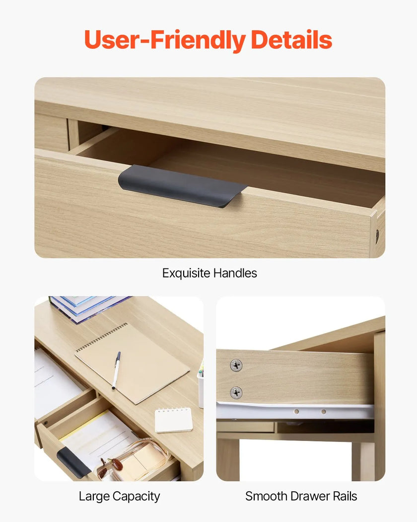 VEVOR Small Desk with Drawer Kids Desk for Bedroom Simple Study Table Light Wood