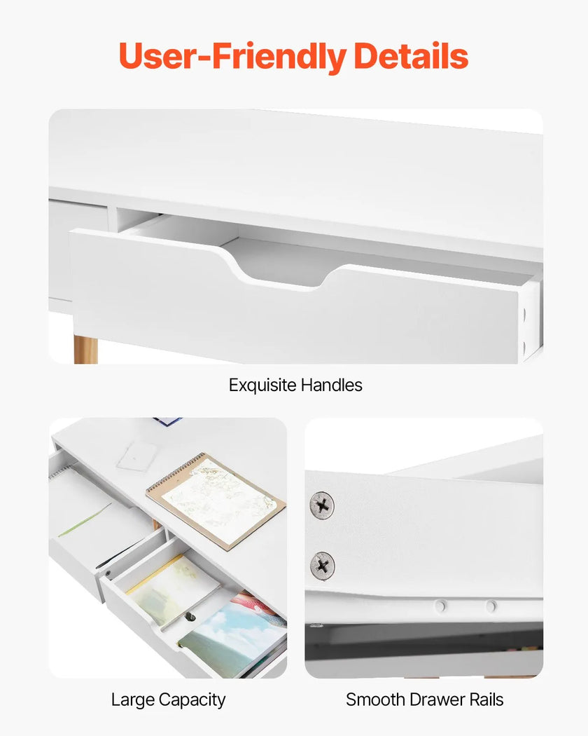 VEVOR Small Desk with Drawer Kids Desk for Bedroom Wooden Study Table White+Wood