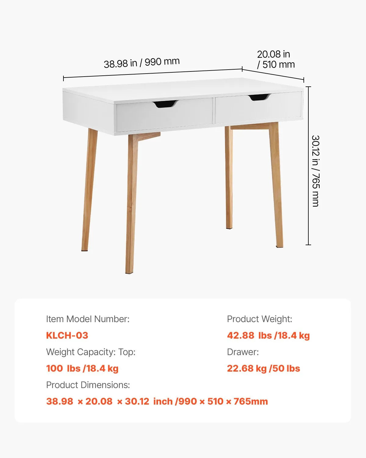 VEVOR Small Desk with Drawer Kids Desk for Bedroom Wooden Study Table White+Wood