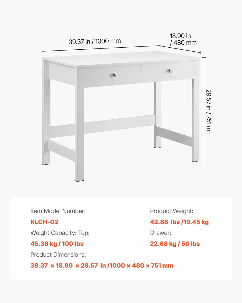 VEVOR Small Desk with Drawers Kids Desk for Bedroom Simple Study Table White