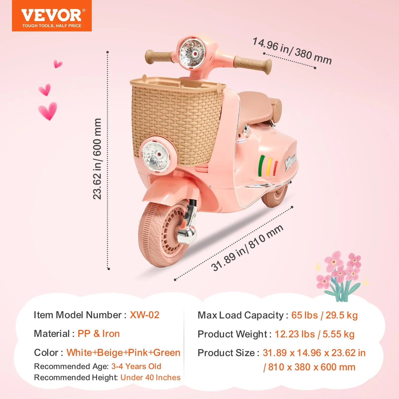VEVOR Kids Ride on Motorcycle 6V Electric Motor Trike with LED for Kids Aged 3+