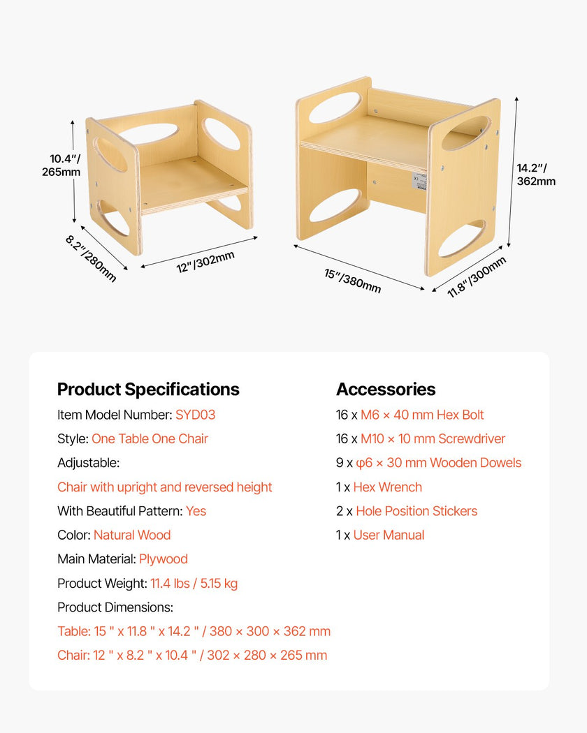 VEVOR Weaning Table and Chair Set Montessori Kids Activity Table and Chair Wood