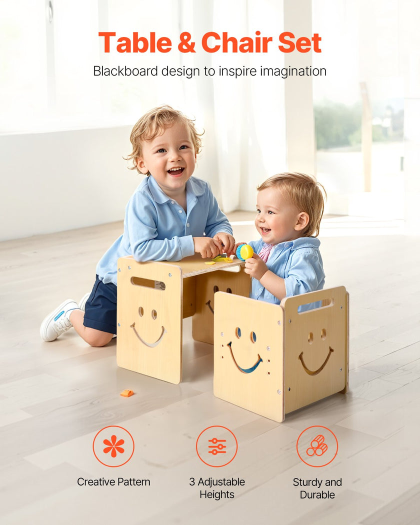 VEVOR Weaning Table and Chair Set Montessori Toddler Desk with Blackboard Wood