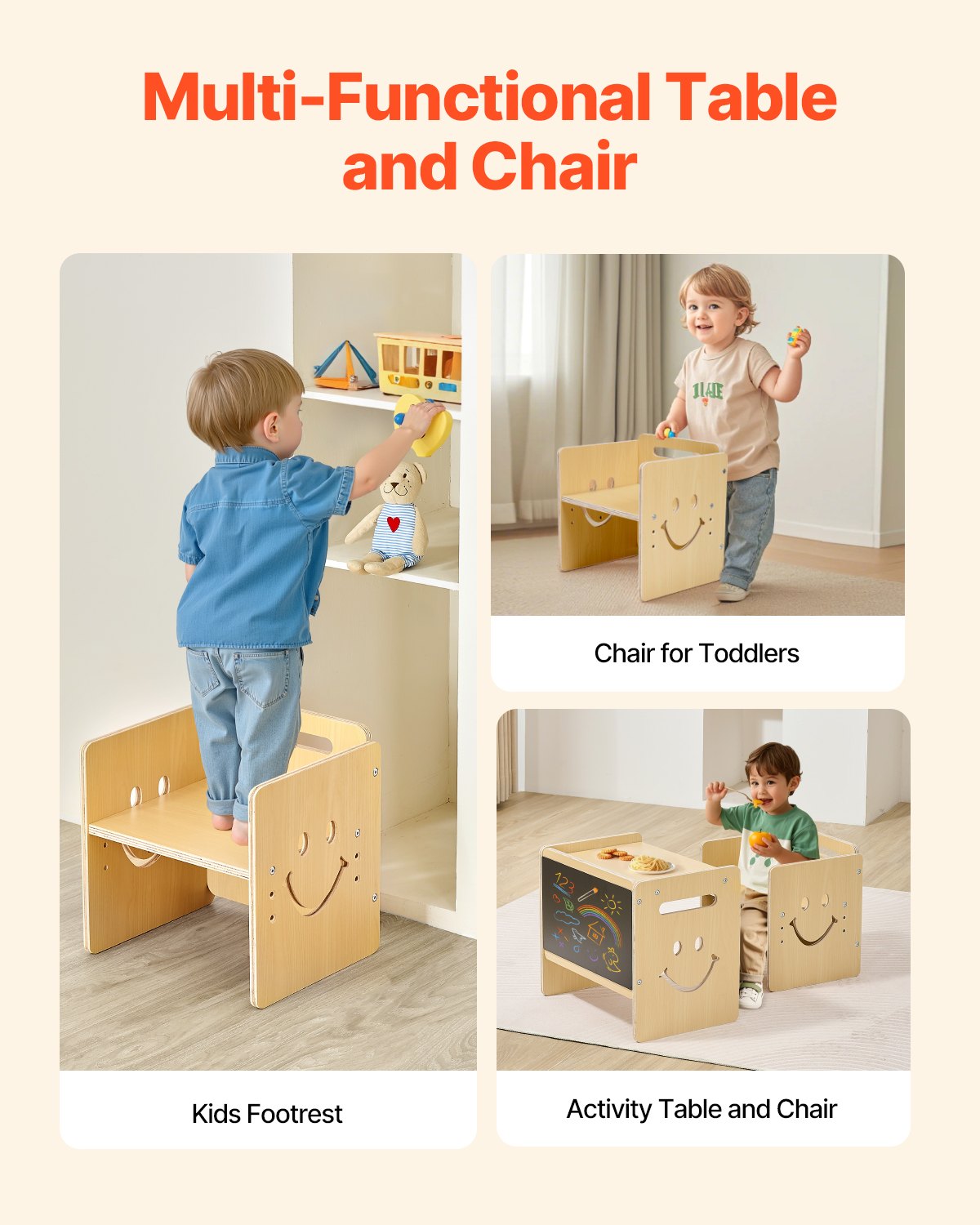 VEVOR Weaning Table and Chair Set Montessori Toddler Desk with Blackboard Wood