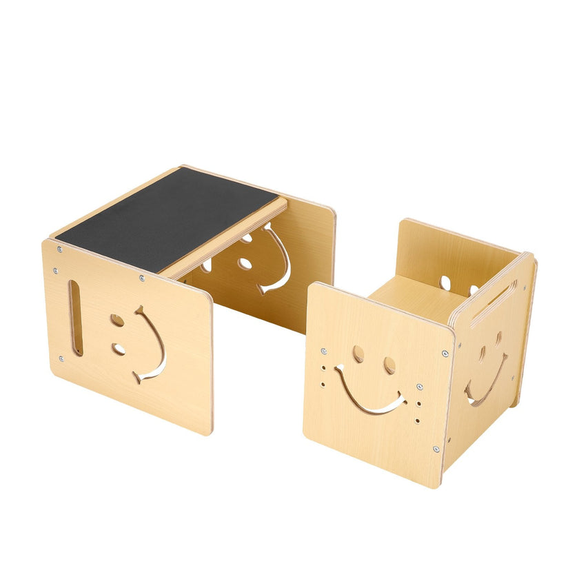 VEVOR Weaning Table and Chair Set Montessori Toddler Desk with Blackboard Wood