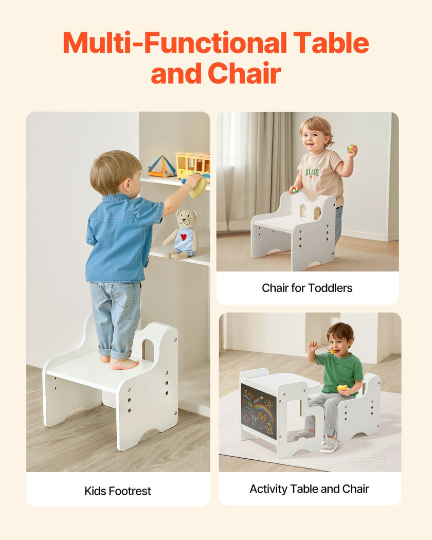 VEVOR Weaning Table and Chair Set Montessori Toddler Desk with Blackboard White