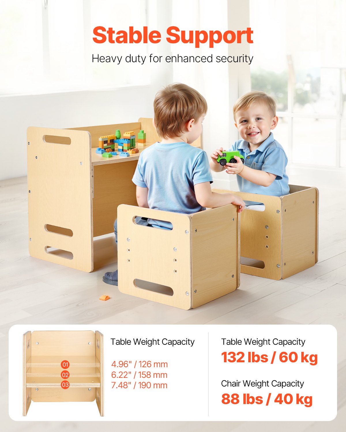 VEVOR Weaning Table and Chair Set Montessori Toddler Desk with 2 Chairs Wood