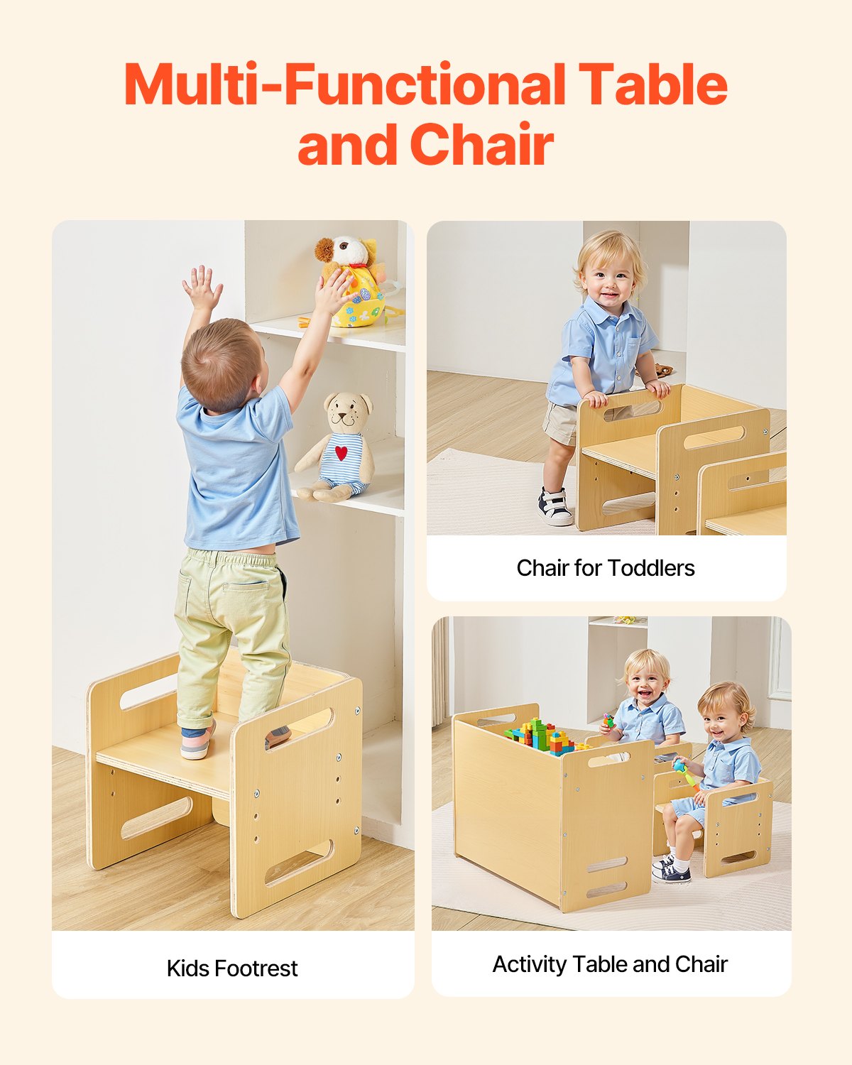 VEVOR Weaning Table and Chair Set Montessori Toddler Desk with 2 Chairs Wood