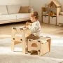 Montessori Toddler Tower & Weaning Table Set, Adjustable Wooden Kitchen Step Stool with Chair, Chalkboard & Backrest for Kids Ages 1-5