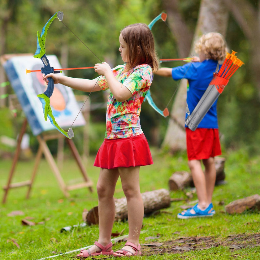 VEVOR Bow and Arrow Set for Kids, 2 Pack LED Light Up Archery Set with 20 Suction Cup Arrows, Standing Target, 2 Quivers, 3 Target Cans, Outdoor Toy Birthday Gift for Boys & Girls 6 7 8 9 10+ Year Old