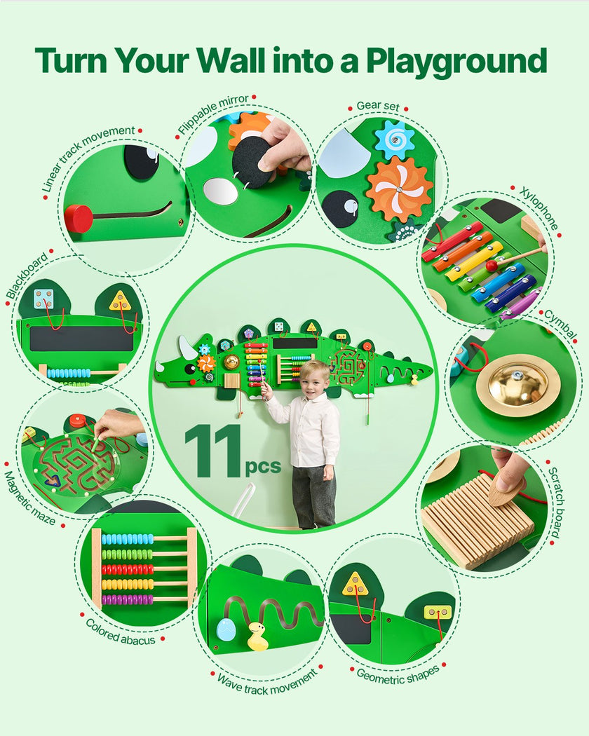VEVOR Dinosaur Activity Wall Busy Board Panels 11 Activities Sensory Wall Panel