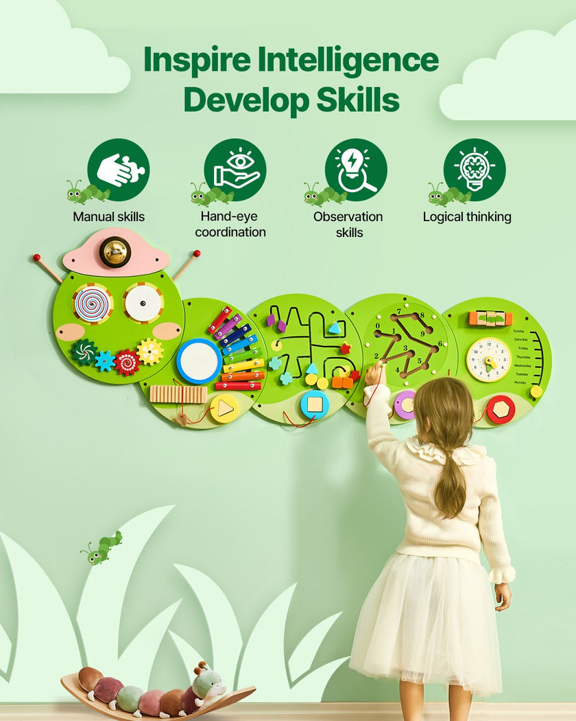 VEVOR Caterpillar Activity Wall Busy Board Panels 12 Activities Sensory Wall Toy