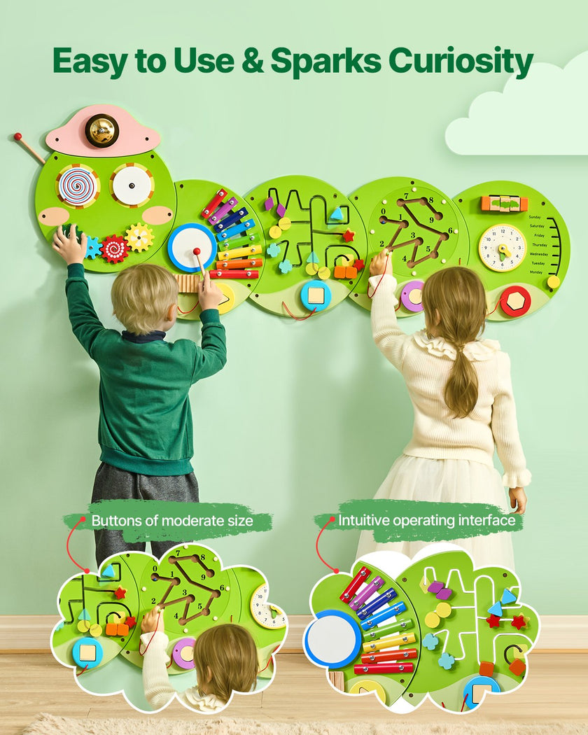 VEVOR Caterpillar Activity Wall Busy Board Panels 12 Activities Sensory Wall Toy
