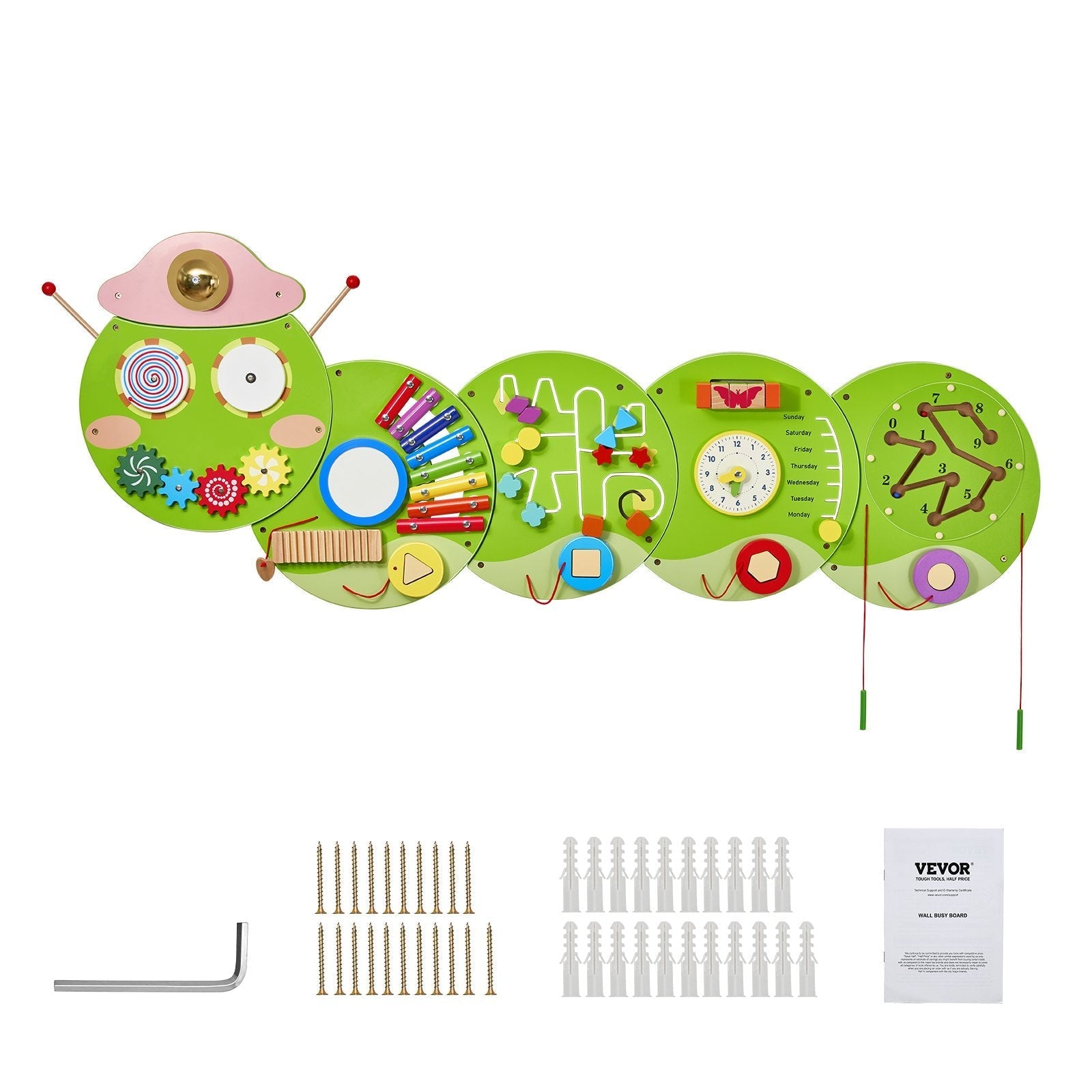 VEVOR Caterpillar Activity Wall Busy Board Panels 12 Activities Sensory Wall Toy