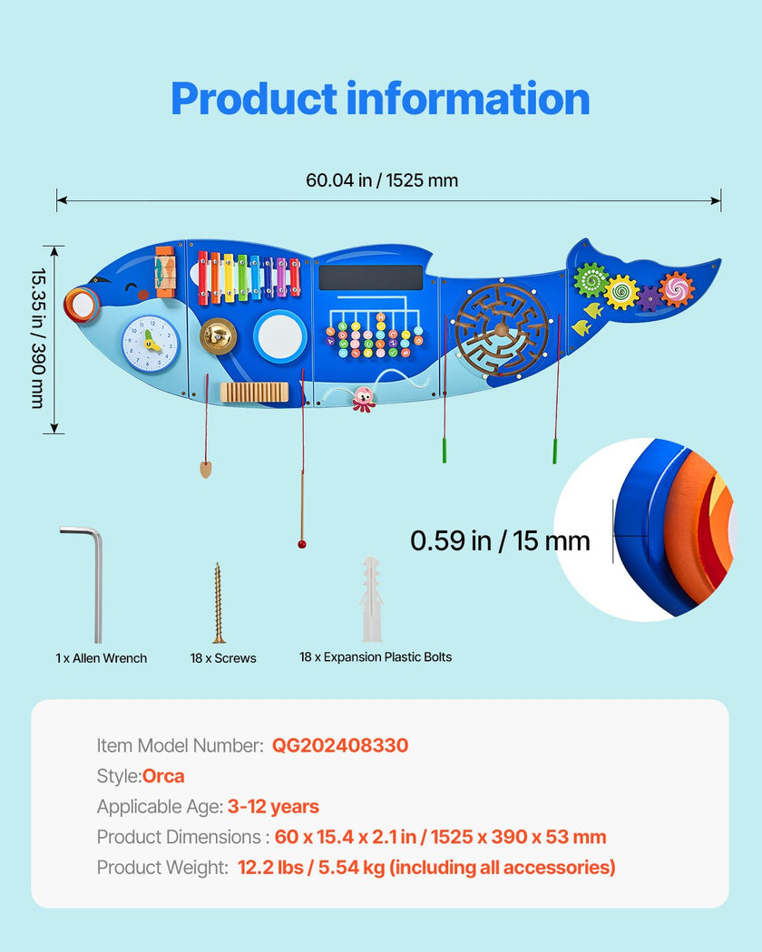 VEVOR Orca Activity Wall Busy Board Panels 12 Activities Sensory Wall Panel