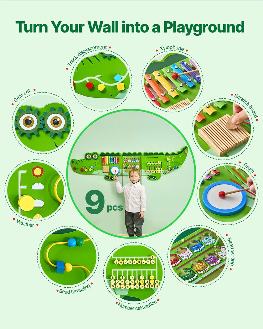 VEVOR Crocodile Activity Wall Busy Board Panels 9 Activities Sensory Wall Panel