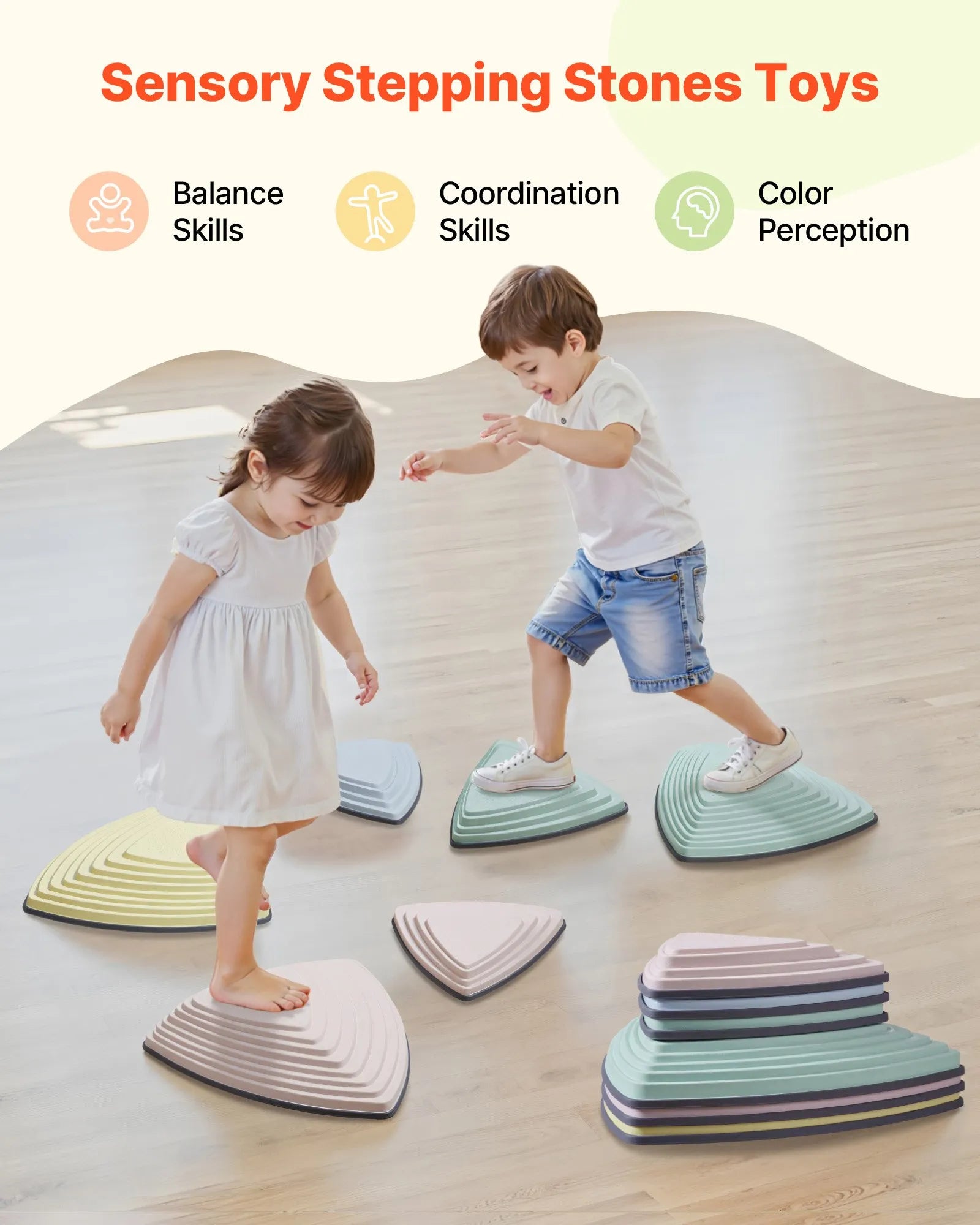 VEVOR Kids Balance Stepping Stones Sensory Obstacle Course 6 PCS Outdoor Indoor