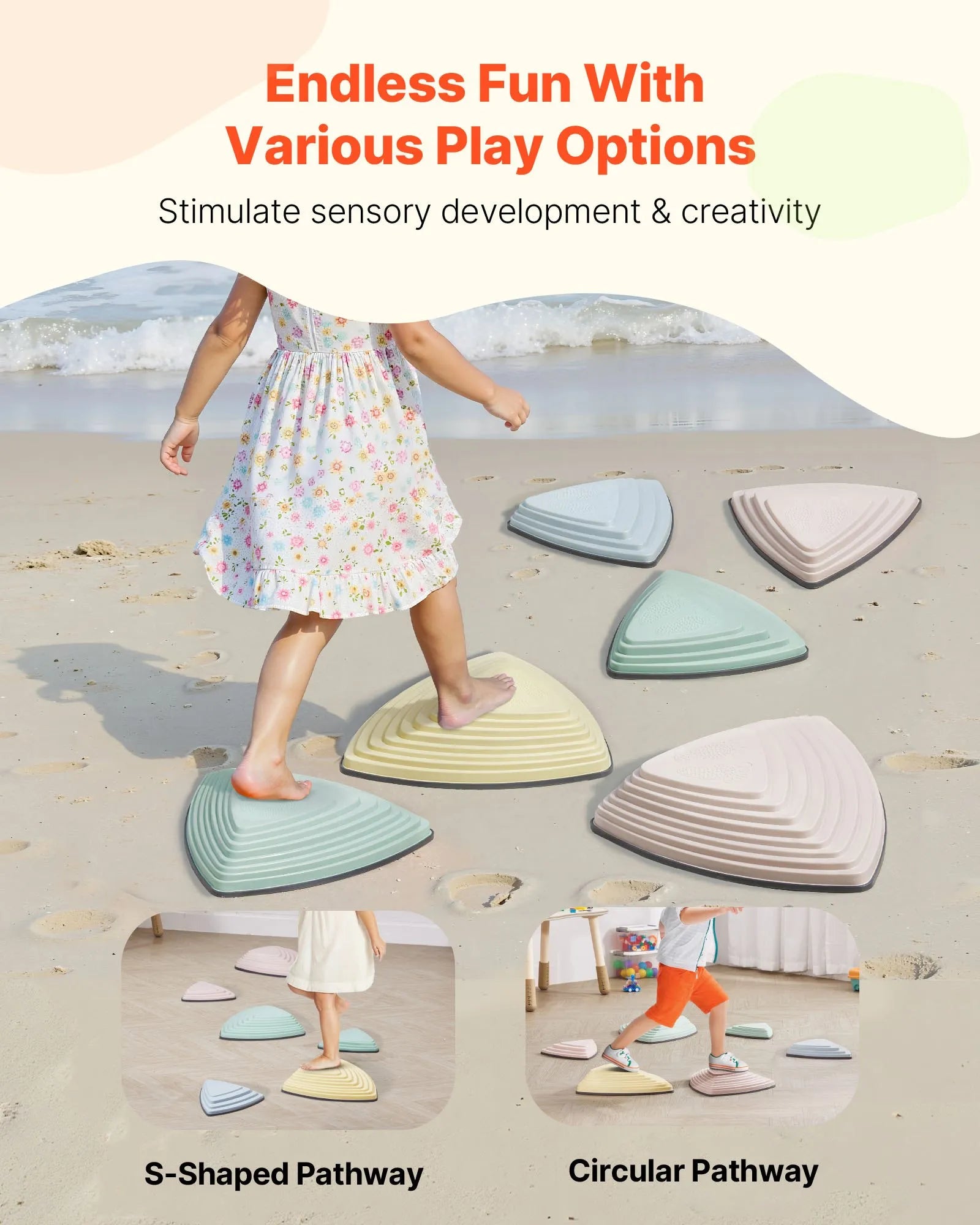 VEVOR Kids Balance Stepping Stones Sensory Obstacle Course 6 PCS Outdoor Indoor