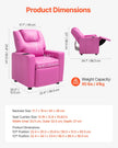 VEVOR Kids Reclining Chair PU Leather Toddler Recliner with Cup Holder (Pink)