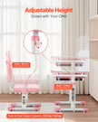 VEVOR Kids Study Chair and Desk with Bookshelf & Drawer Adjustable Height Pink