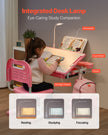 VEVOR Kids Chair and Desk Set Table Lamp Adjustable Height & Tilted Desktop Pink