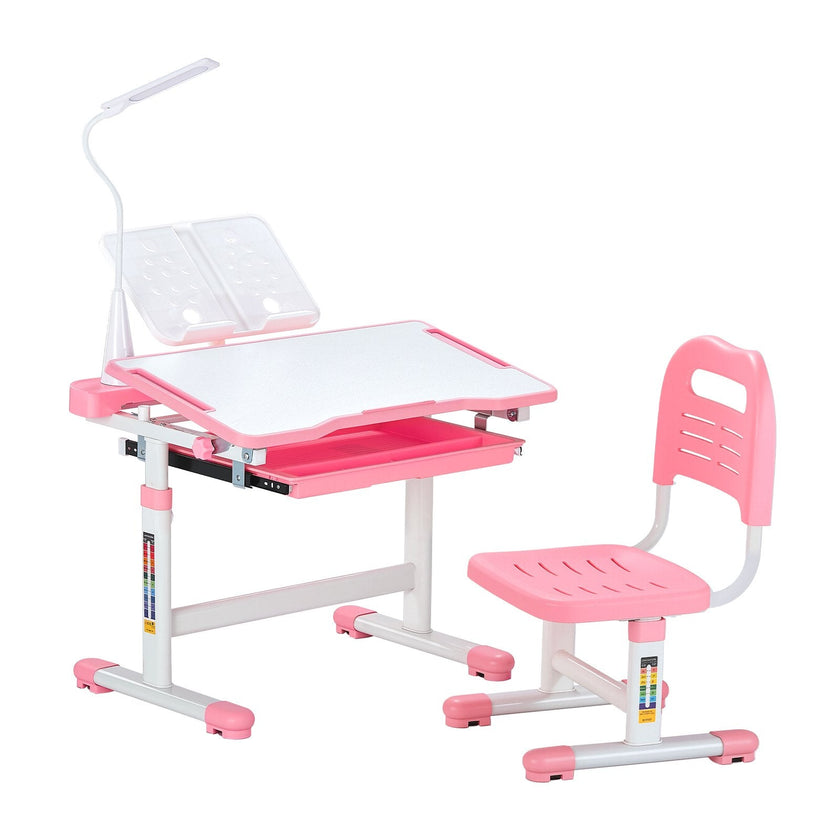 VEVOR Kids Chair and Desk Set Table Lamp Adjustable Height & Tilted Desktop Pink