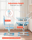 VEVOR Kids Chair and Desk Set Table Lamp Adjustable Height & Tilted Desktop Blue