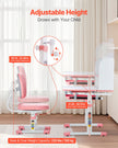 VEVOR Kids Study Chair and Desk with Bookshelf & Drawer Height Adjustable Pink