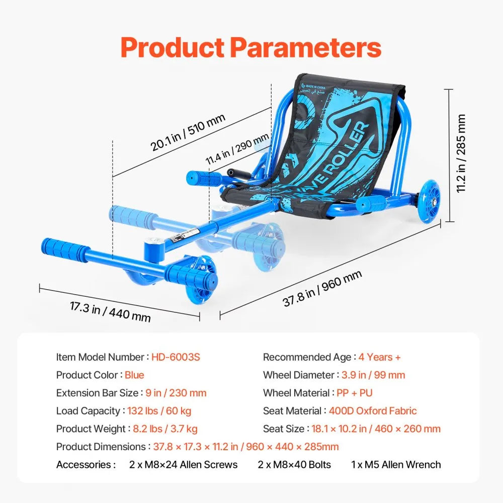 VEVOR Ride on Scooter Powered by Zig-Zag Motion Drift Cart for Kids Ages 4+