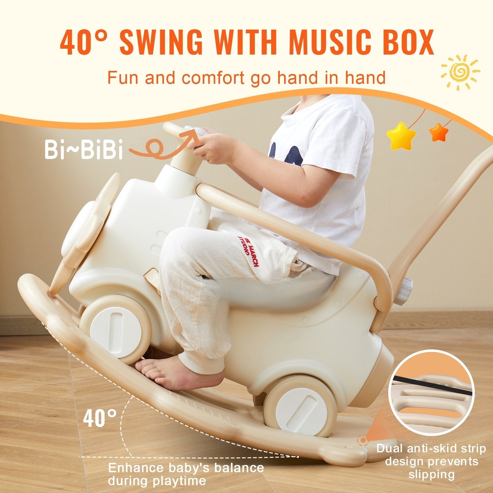 VEVOR 5 in 1 Rocking Horse for Toddlers 1-3 Years, Baby Rocking Horse with Trampoline, Detachable Balance Board, Push Handle and 4 Smooth Wheels, Support to 80lbs Kids Ride on Toy, White