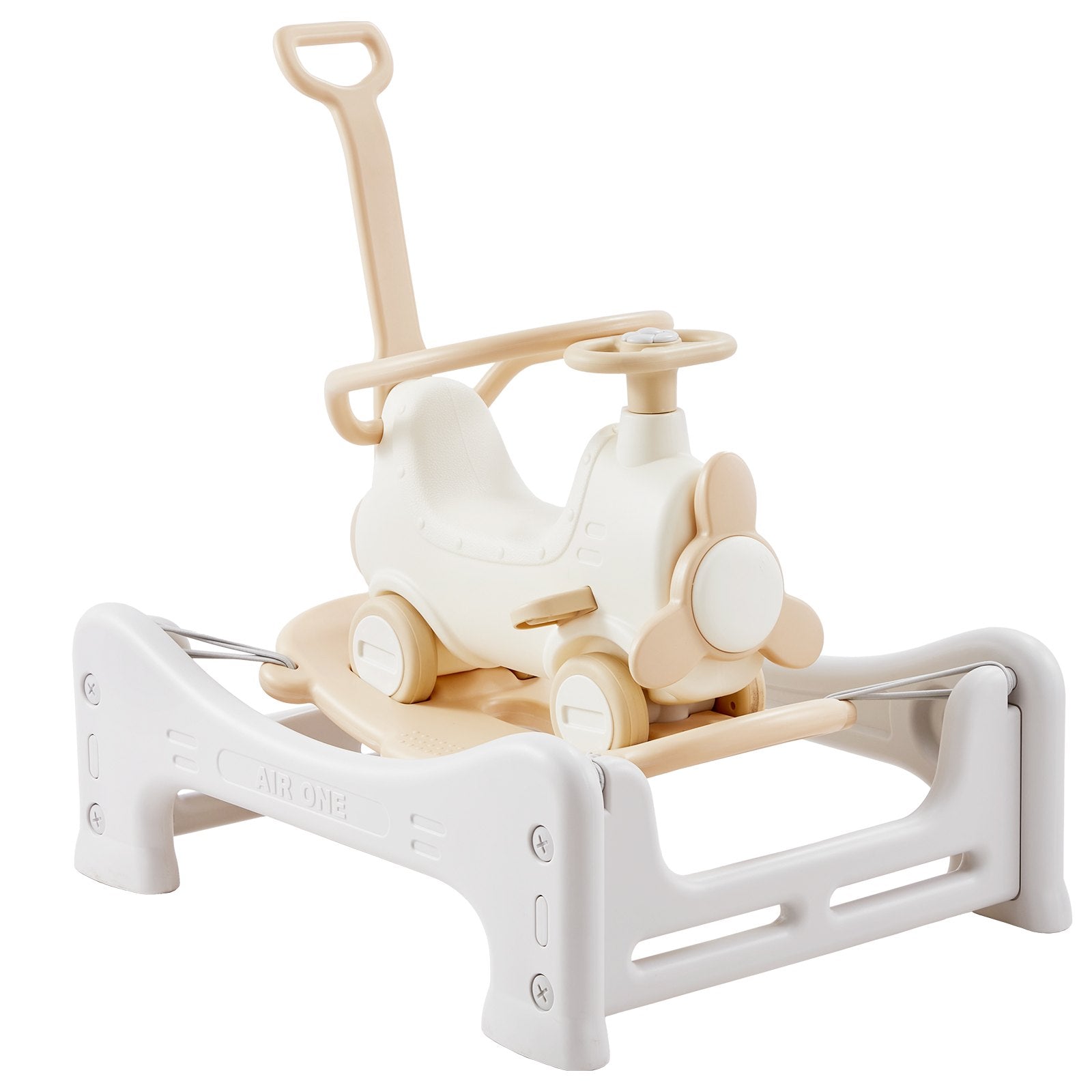 VEVOR 5 in 1 Rocking Horse for Toddlers 1-3 Years, Baby Rocking Horse with Trampoline, Detachable Balance Board, Push Handle and 4 Smooth Wheels, Support to 80lbs Kids Ride on Toy, White