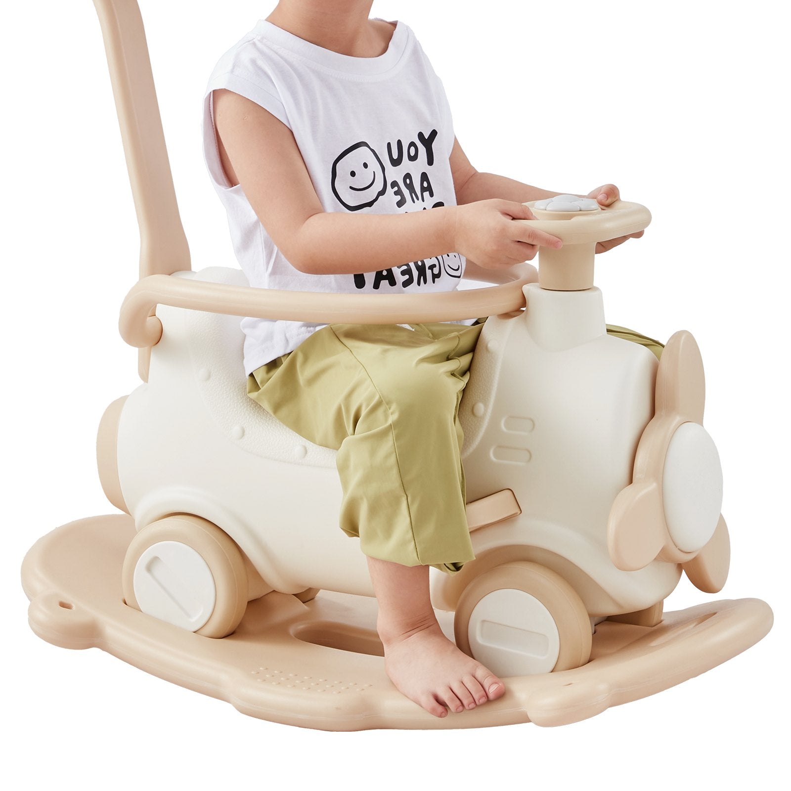 VEVOR 5 in 1 Rocking Horse for Toddlers 1-3 Years, Baby Rocking Horse with Trampoline, Detachable Balance Board, Push Handle and 4 Smooth Wheels, Support to 80lbs Kids Ride on Toy, White