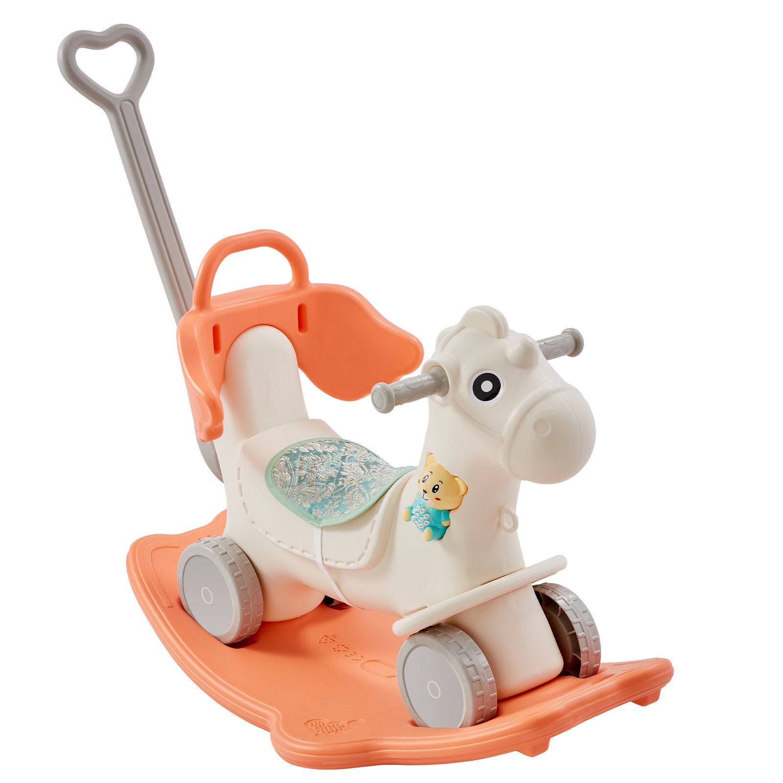 VEVOR 4 in 1 Rocking Horse for Toddlers 1-3 Years, Baby Rocking Horse with Detachable Balance Board, Push Handle and 4 Smooth Wheels, Support up to 80 lbs HDPE Kids Ride on Toy with Sound, Red