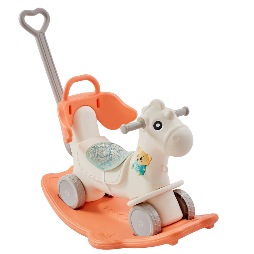 VEVOR 4 in 1 Rocking Horse for Toddlers 1-3 Years, Baby Rocking Horse with Detachable Balance Board, Push Handle and 4 Smooth Wheels, Support up to 80 lbs HDPE Kids Ride on Toy with Sound, Red