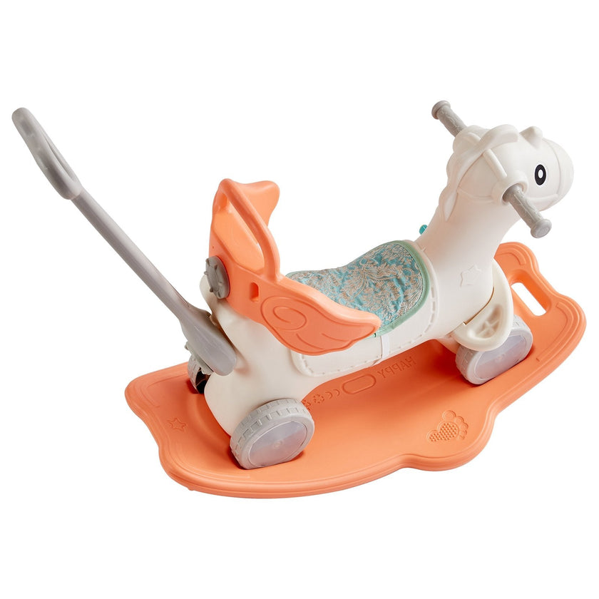 VEVOR 4 in 1 Rocking Horse for Toddlers 1-3 Years, Baby Rocking Horse with Detachable Balance Board, Push Handle and 4 Smooth Wheels, Support up to 80 lbs HDPE Kids Ride on Toy with Sound, Red
