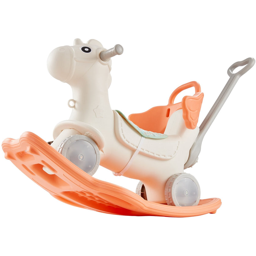 VEVOR 4 in 1 Rocking Horse for Toddlers 1-3 Years, Baby Rocking Horse with Detachable Balance Board, Push Handle and 4 Smooth Wheels, Support up to 80 lbs HDPE Kids Ride on Toy with Sound, Red
