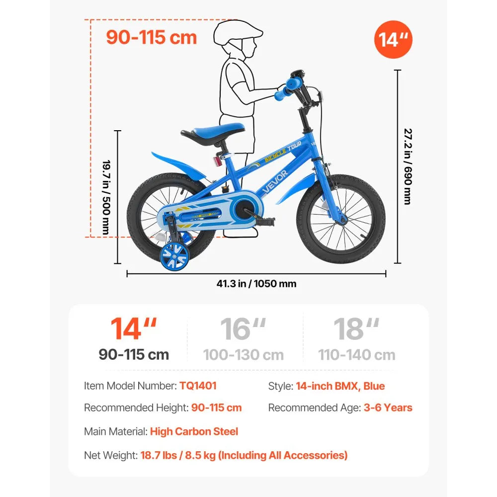 VEVOR Kids Bike 14 Inches BMX Style Children Bicycle for Boys & Girls Aged 3-6