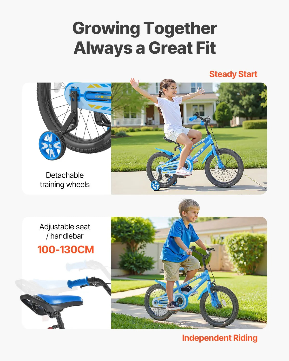VEVOR Kids Bike 16 Inches BMX Style Children Bicycle for Boys & Girls Aged 4-8