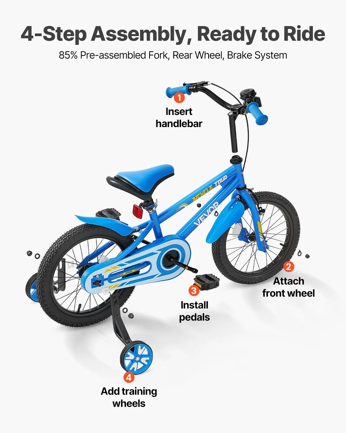 VEVOR Kids Bike 16 Inches BMX Style Children Bicycle for Boys & Girls Aged 4-8