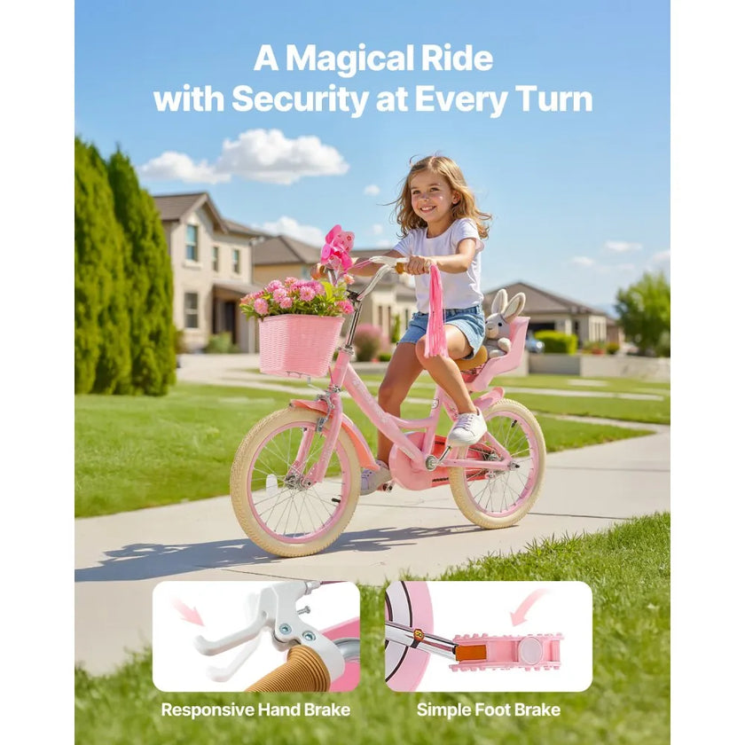 VEVOR Kids Bike 16 Inches Princess Style Children Bicycle for Girls Aged 4-8