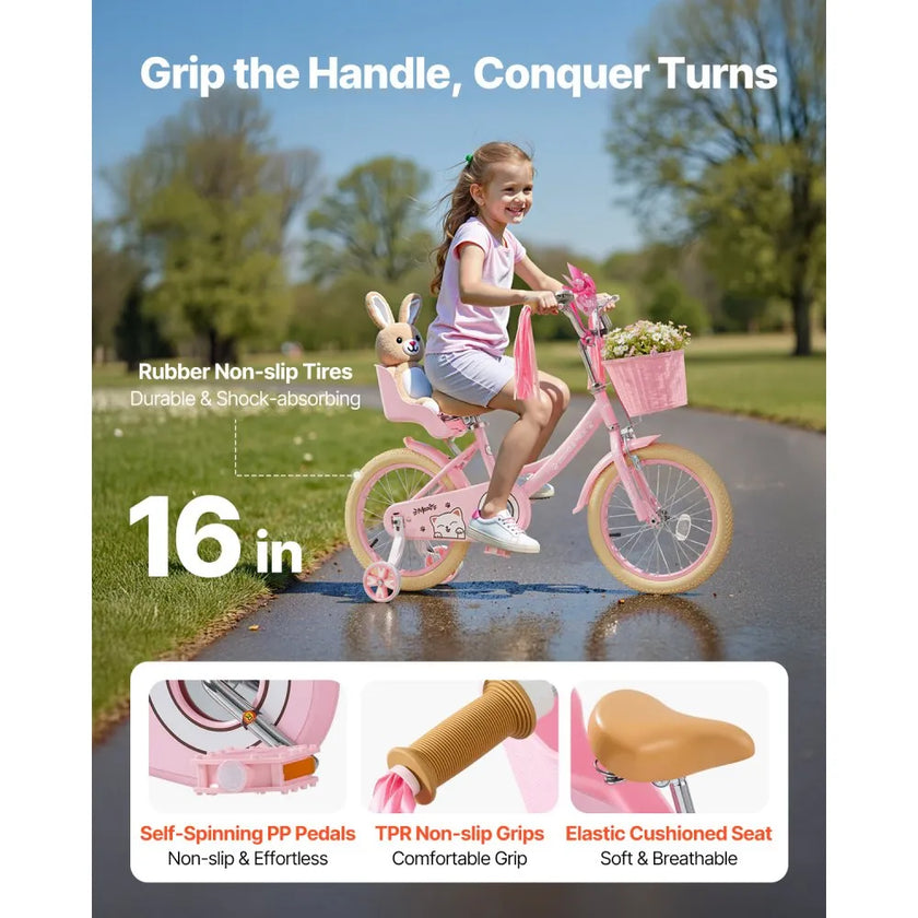 VEVOR Kids Bike 16 Inches Princess Style Children Bicycle for Girls Aged 4-8