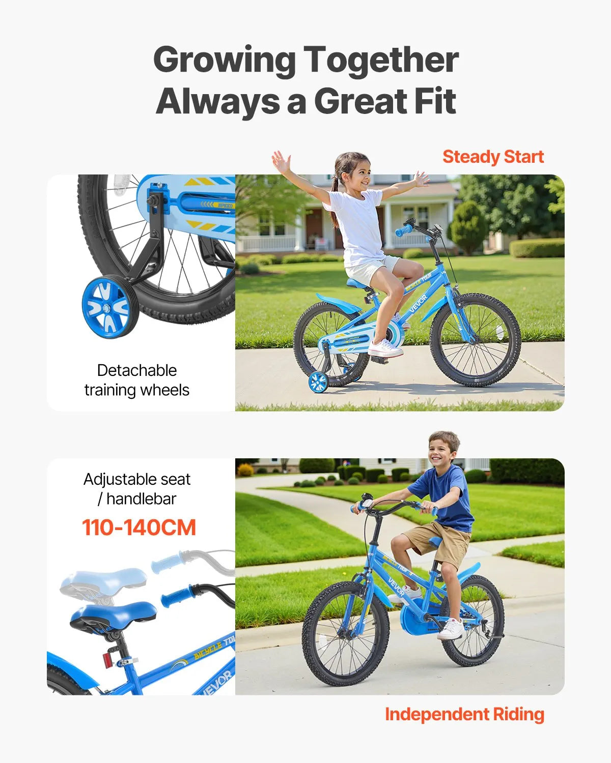 VEVOR Kids Bike 18 Inches BMX Style Children Bicycle for Boys & Girls Aged 5-10