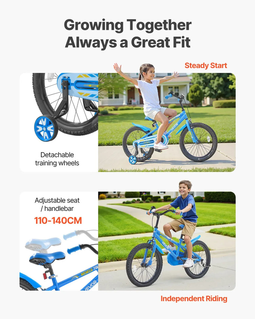VEVOR Kids Bike 18 Inches BMX Style Children Bicycle for Boys & Girls Aged 5-10