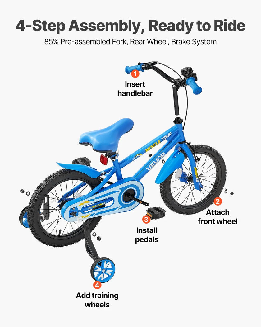 VEVOR Kids Bike 18 Inches BMX Style Children Bicycle for Boys & Girls Aged 5-10