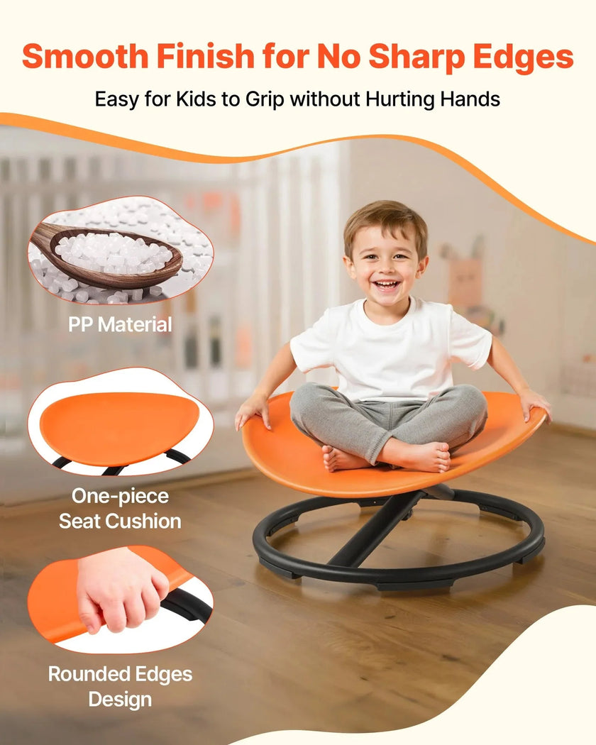 VEVOR Kids Swivel Chair, 220 lbs Capacity, Sensory Spinning Chair, Autistic Kids Sensory Toy Seat with Non-Slip Metal Base, Round Shape Toddler Sit & Spin Seat for Coordination Balance Focus, Orange