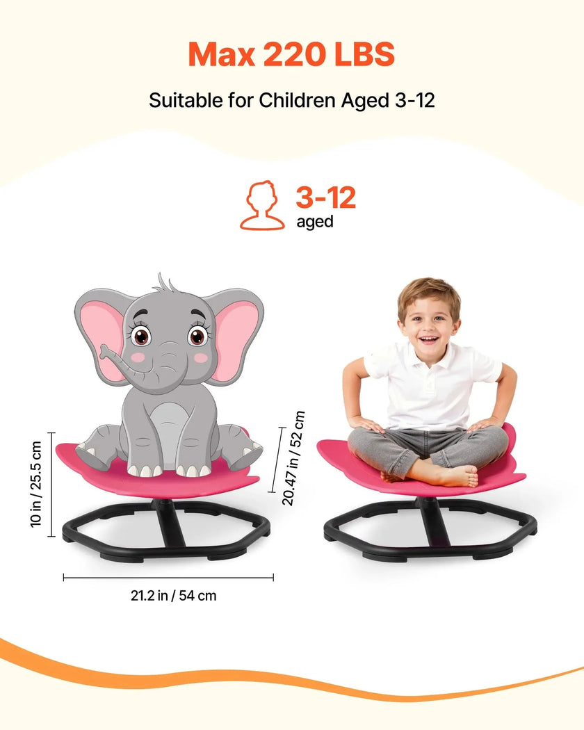 VEVOR Kids Swivel Chair, 220 lbs Capacity, Elephant Shape Sensory Spinning Chair, Autistic Kids Sensory Toy Seat with Non-Slip Metal Base, Toddler Sit & Spin Seat for Coordination Balance Focus, Red