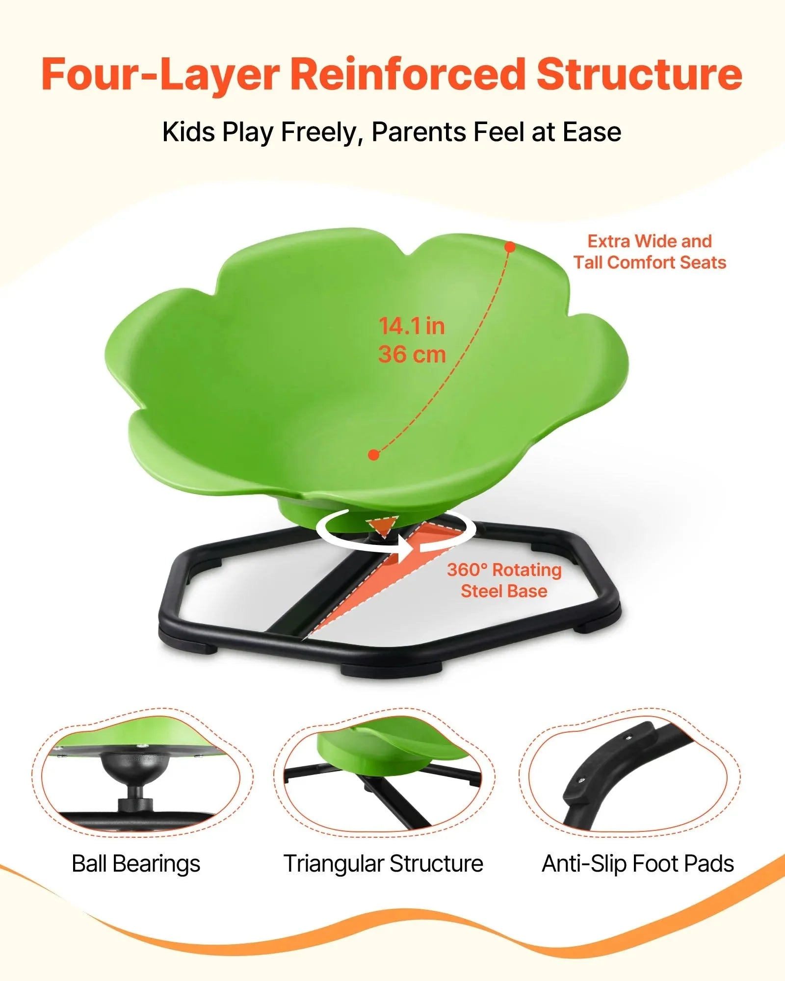VEVOR Kids Swivel Chair, 220 lbs Capacity, Cylinder Shape Sensory Spinning Chair, Autistic Kids Sensory Toy Seat with Non-Slip Metal Base, Toddler Sit & Spin Seat for Coordination Balance Focus, Green