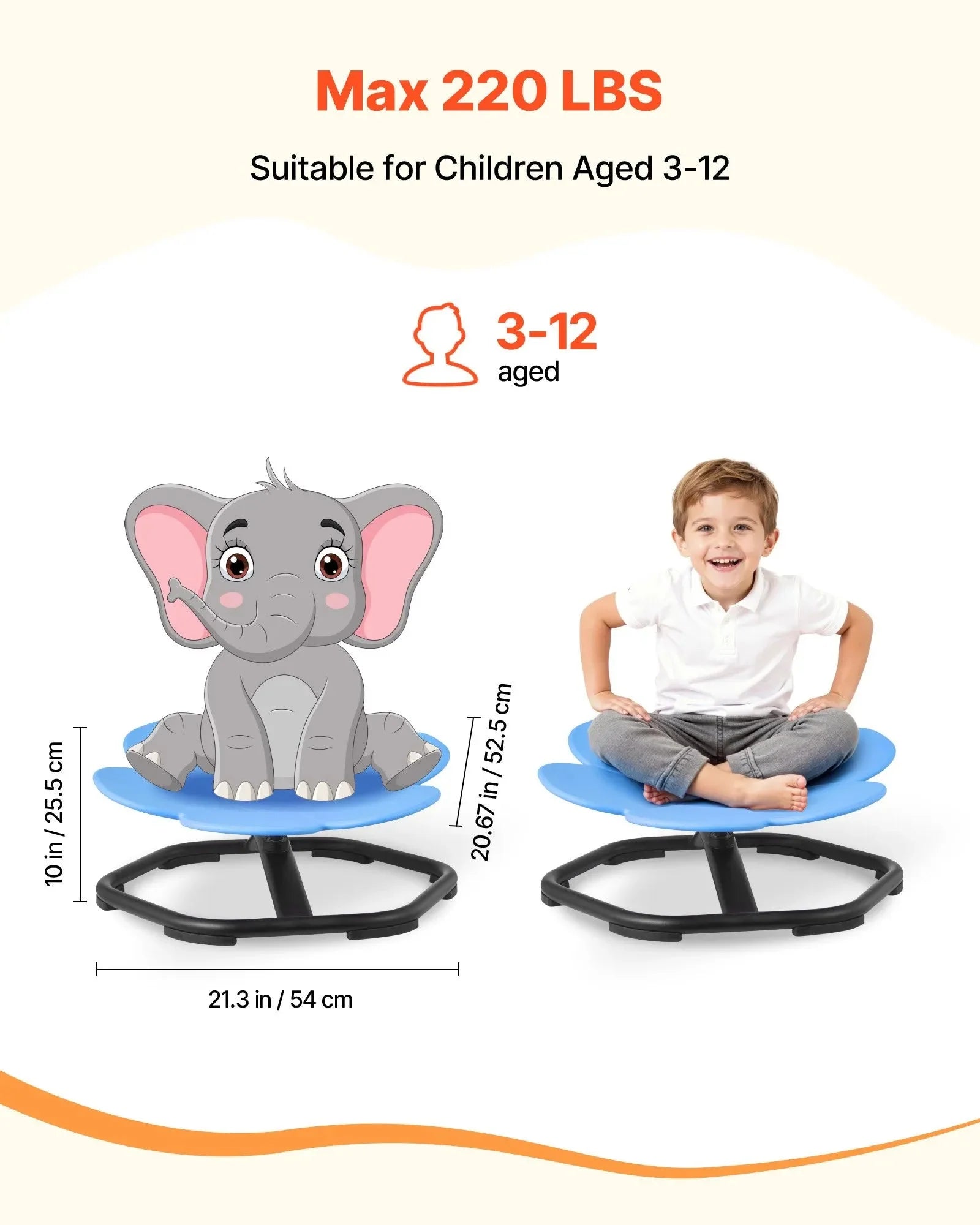 VEVOR Kids Swivel Chair, 220 lbs Capacity, Flower Shape Sensory Spinning Chair, Autistic Kids Sensory Toy Seat with Non-Slip Metal Base, Toddler Sit & Spin Seat for Coordination Balance Focus, Blue