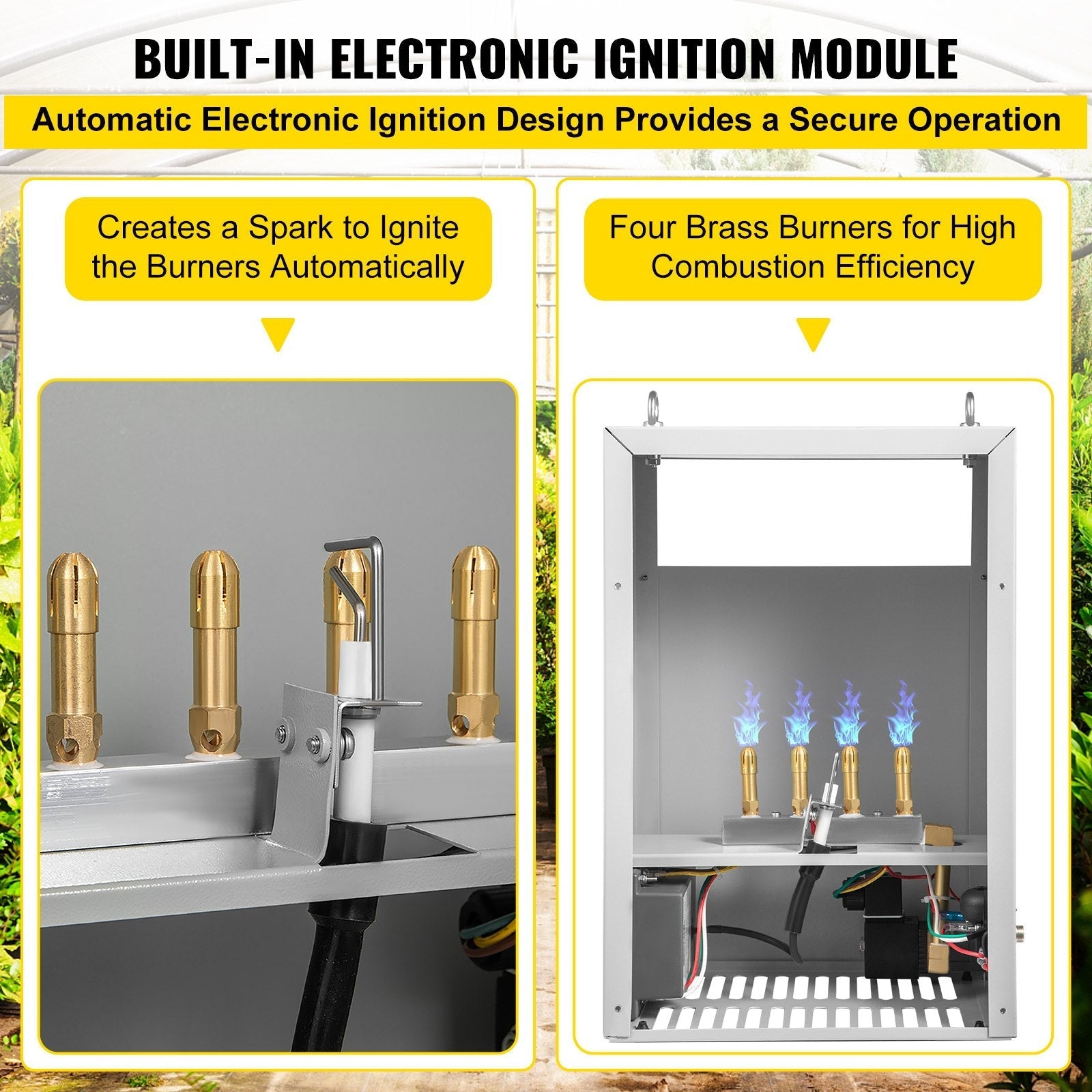 VEVOR CO2 Burner, 4 Brass Burner CO2 Generator for Plant, Liquid Propane LP Carbon Dioxide Generator, 11178 BTU/Hr, Built-In Electronic Ignition, for Greenhouse Green Tent Hydroponic Room Grow Room