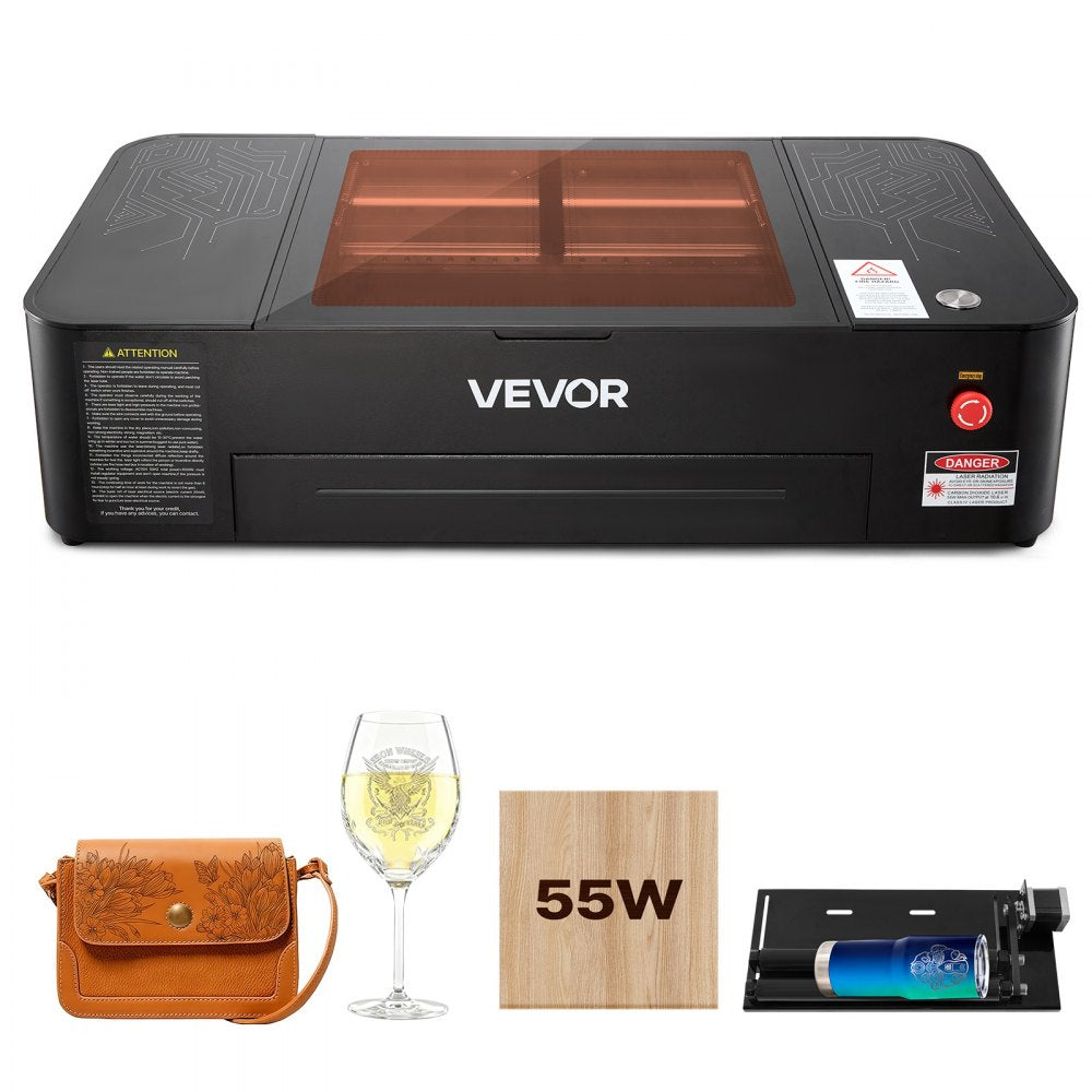 55W CO2 Laser Engraver & Cutter – Desktop Laser Engraving Machine with 5MP Camera & Rotary Axis
